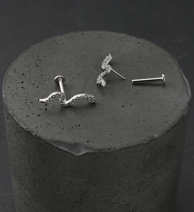 14kt White Gold Snake CZ Threadless Labret - Mrs Treak
