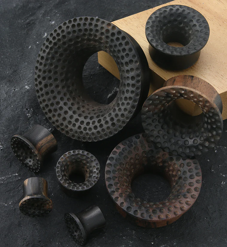 Hammered Areng Wood Mayan Flare Tunnel Plugs - Mrs Treak