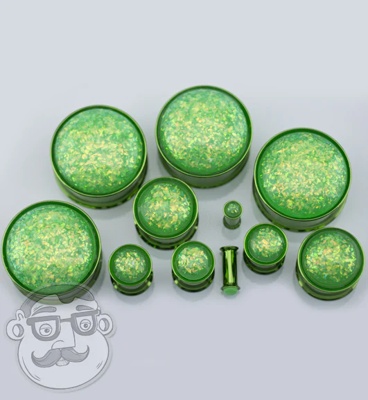 Green Opalite Flash Anodized Stainless Steel Plugs - Mrs Treak