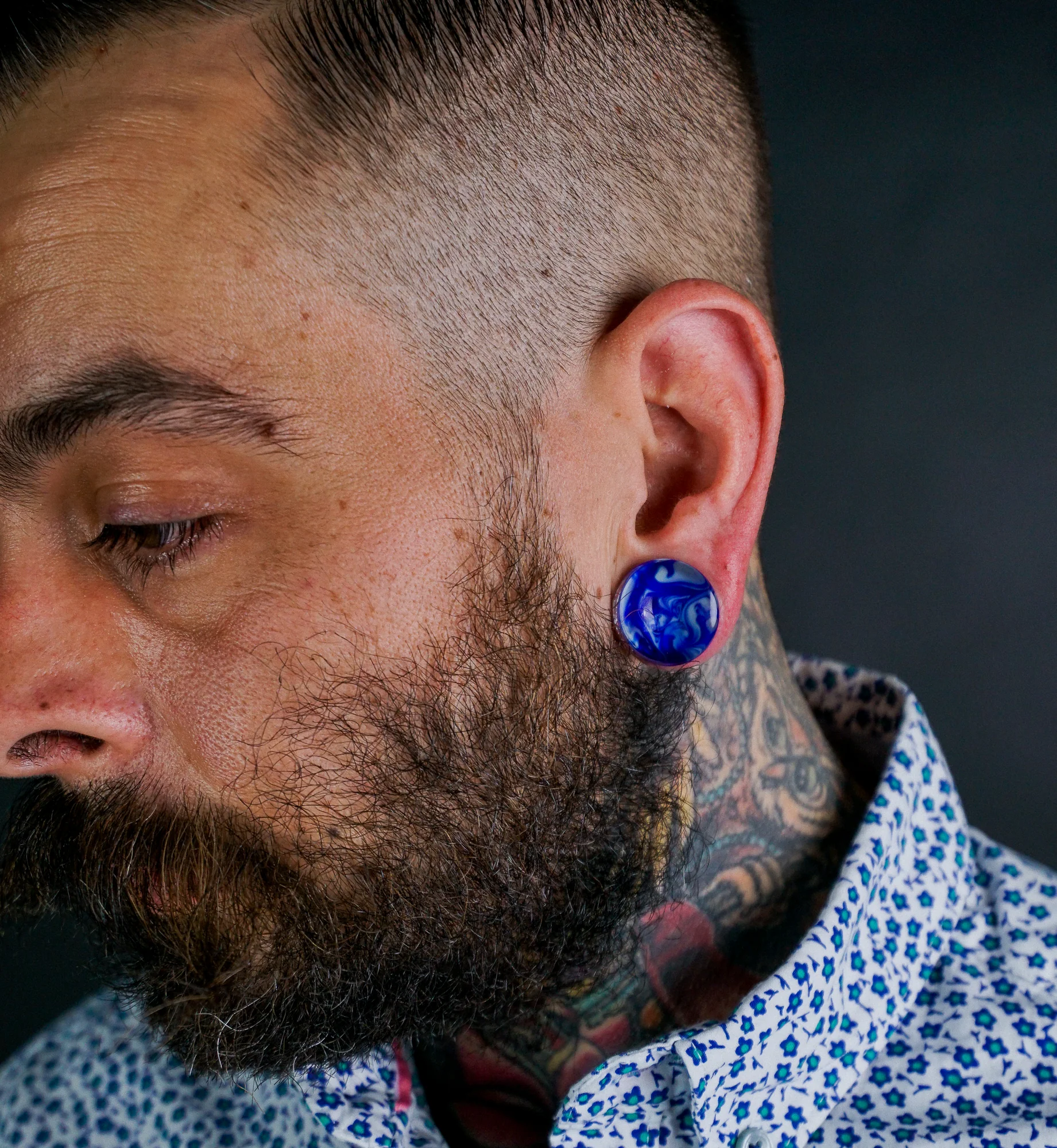 Blue/White Chroma Swirl Glass Double Flare Plugs - Mrs Treak