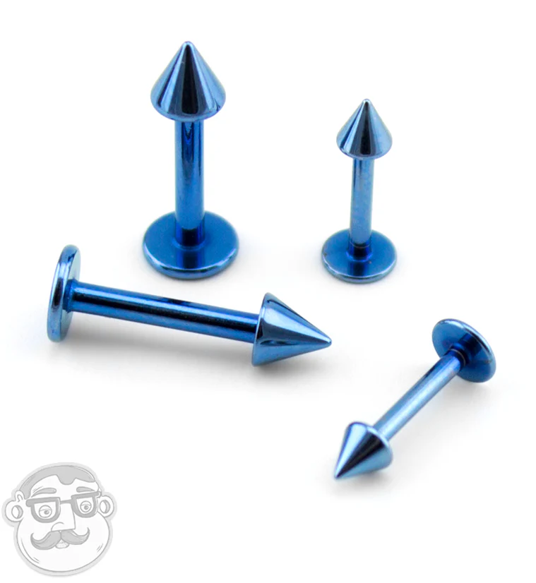Light Blue PVD Spike Labret Flatback - Mrs Treak