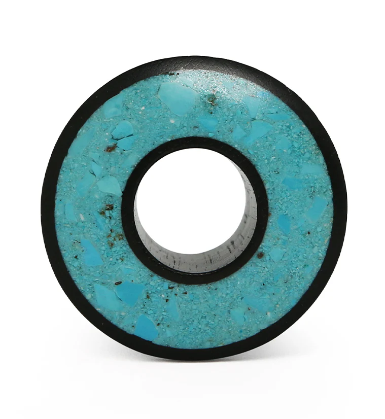 Crushed Turquoise Stone Inlay Tunnel Wood Plugs - Mrs Treak