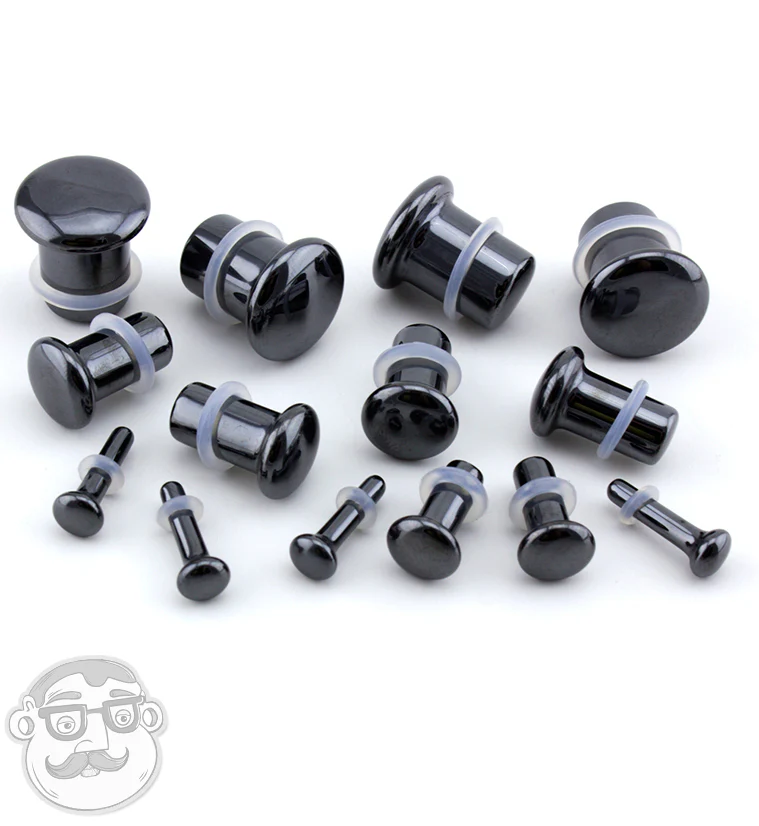 Single Flare Hematite Stone Plugs - Mrs Treak