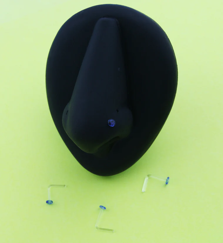 Blue Top Glass L Bend Nose Ring - Mrs Treak