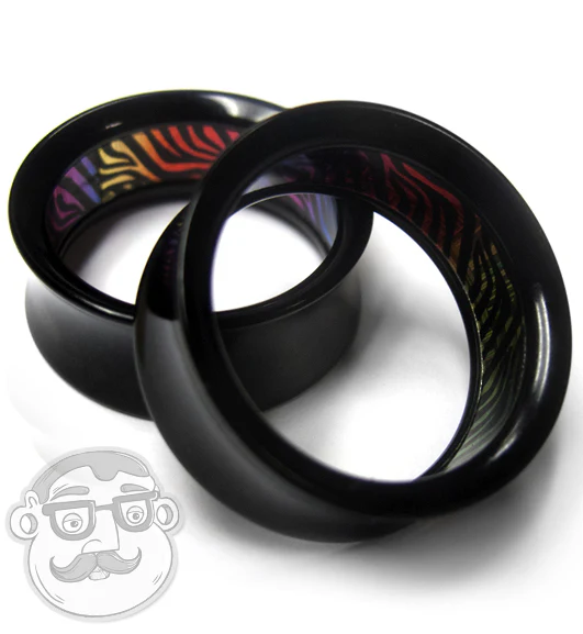 Black Tunnels With Heated Tiger Design Inlay - Mrs Treak