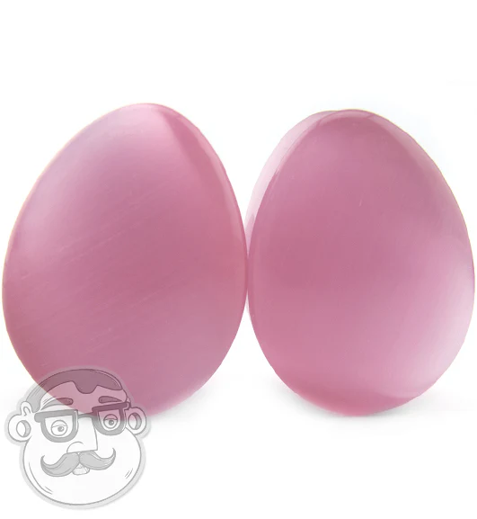 Pink Cat's Eye Glass Teardrop Plugs - Mrs Treak