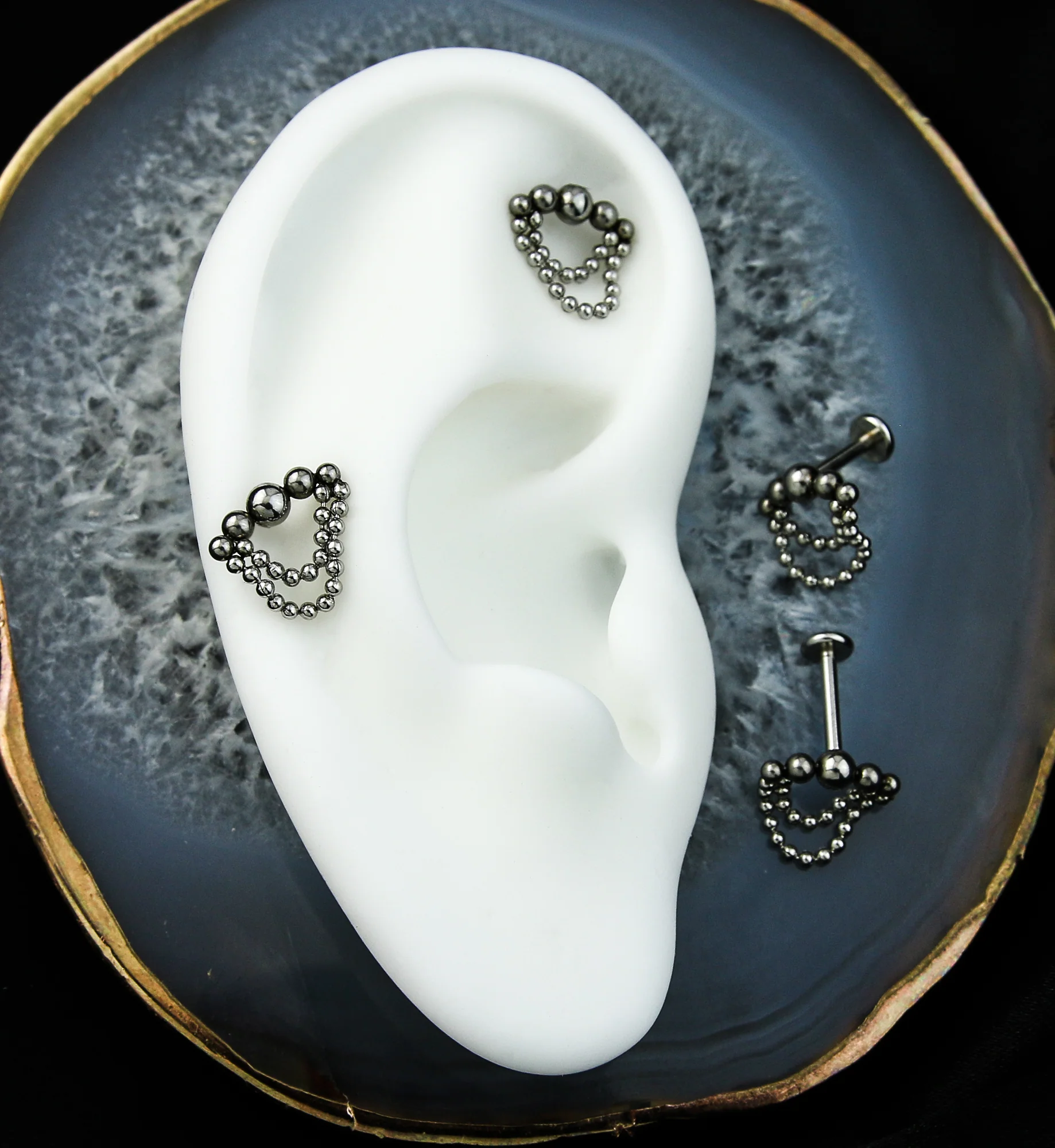 Arch Double Beaded Dangle Internally Threaded Stainless Steel Labret - Mrs Treak