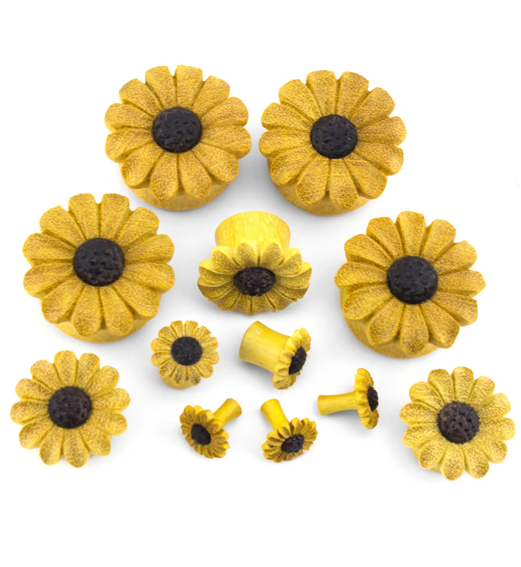 Grand Sunflower Wood Plugs - Mrs Treak