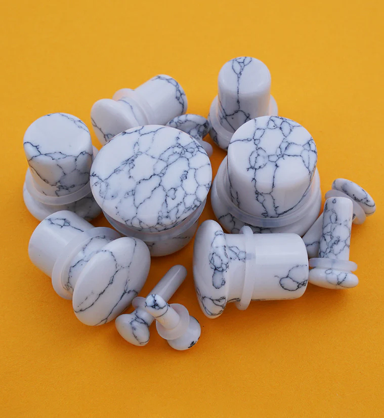 White Howlite Stone Single Flare Plugs - Mrs Treak