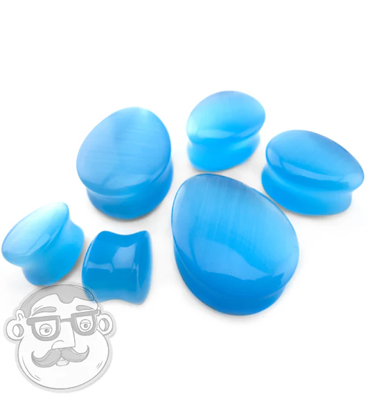 Aqua Cat's Eye Glass Teardrop Plugs - Mrs Treak