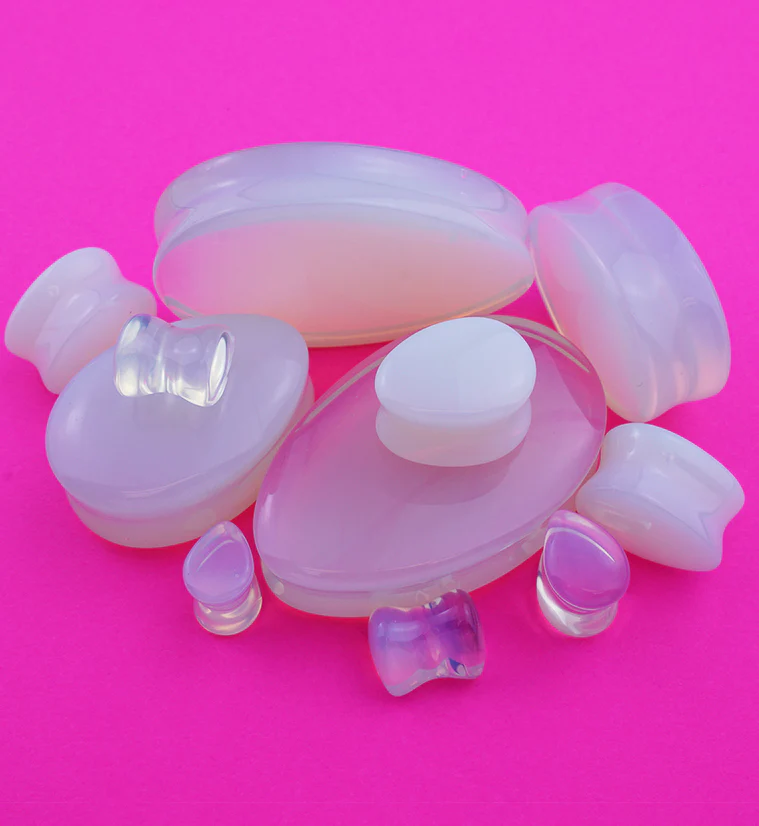 Precious Opalite Glass Teardrop Plugs - Mrs Treak
