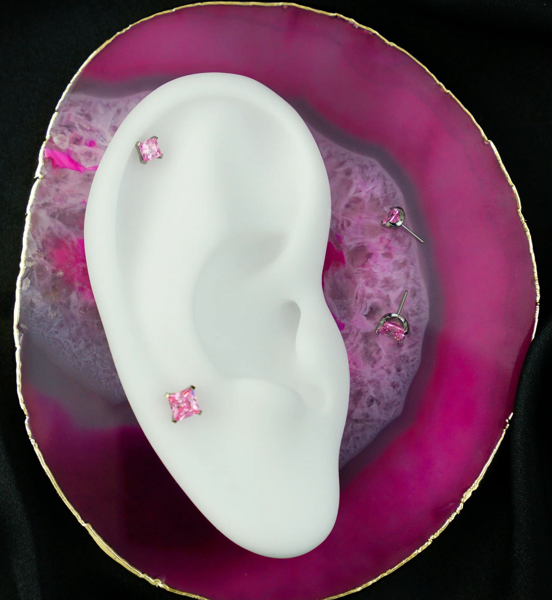 Rhombus Pink CZ Threadless Titanium Top - Mrs Treak