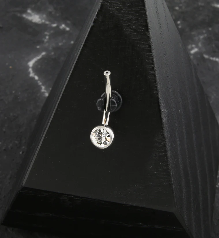 Bezel Clear CZ Titanium Threadless Belly Button Ring Base - Mrs Treak
