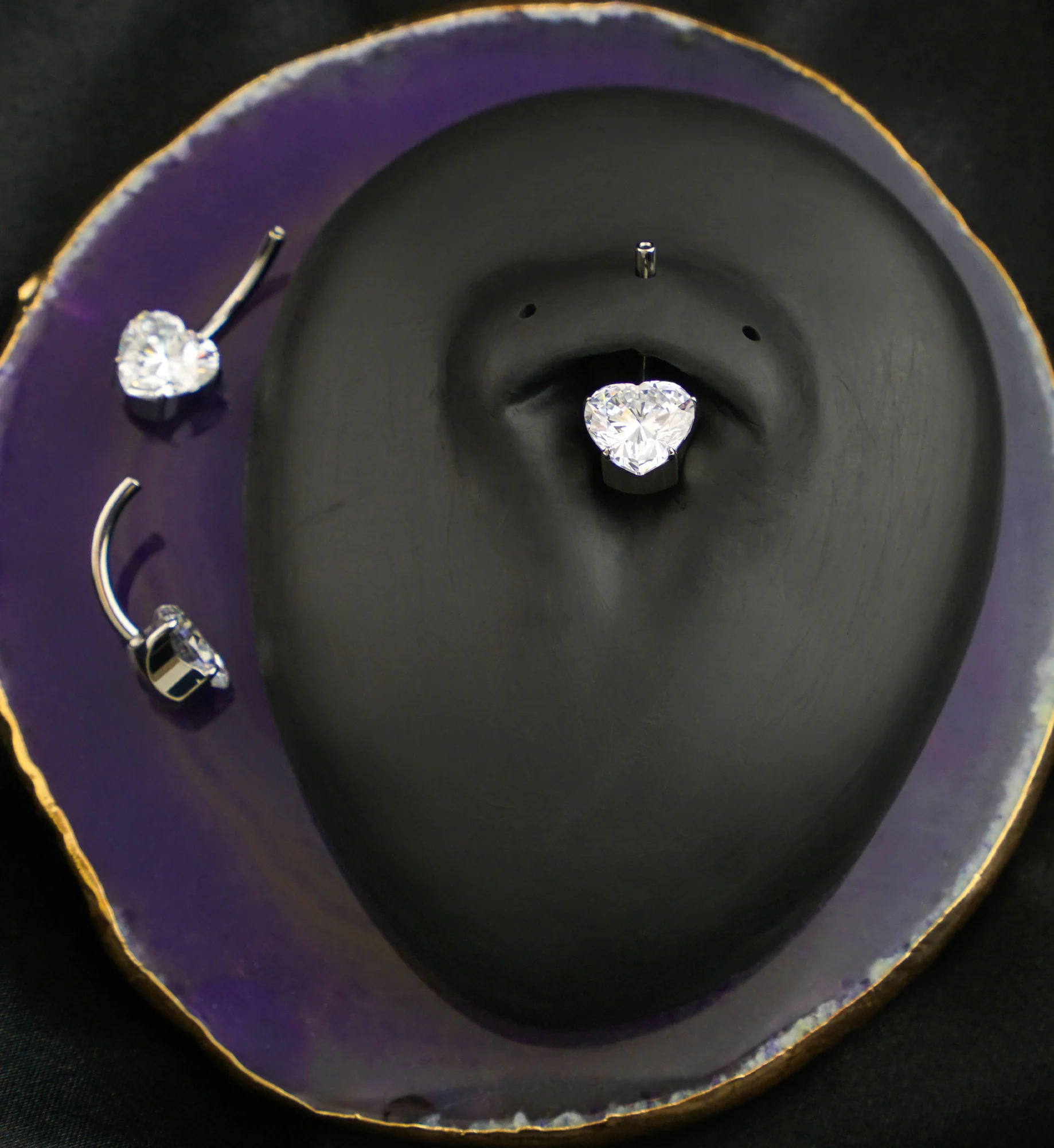 Prong Heart Clear CZ Titanium Belly Button Ring (No Top) - Mrs Treak