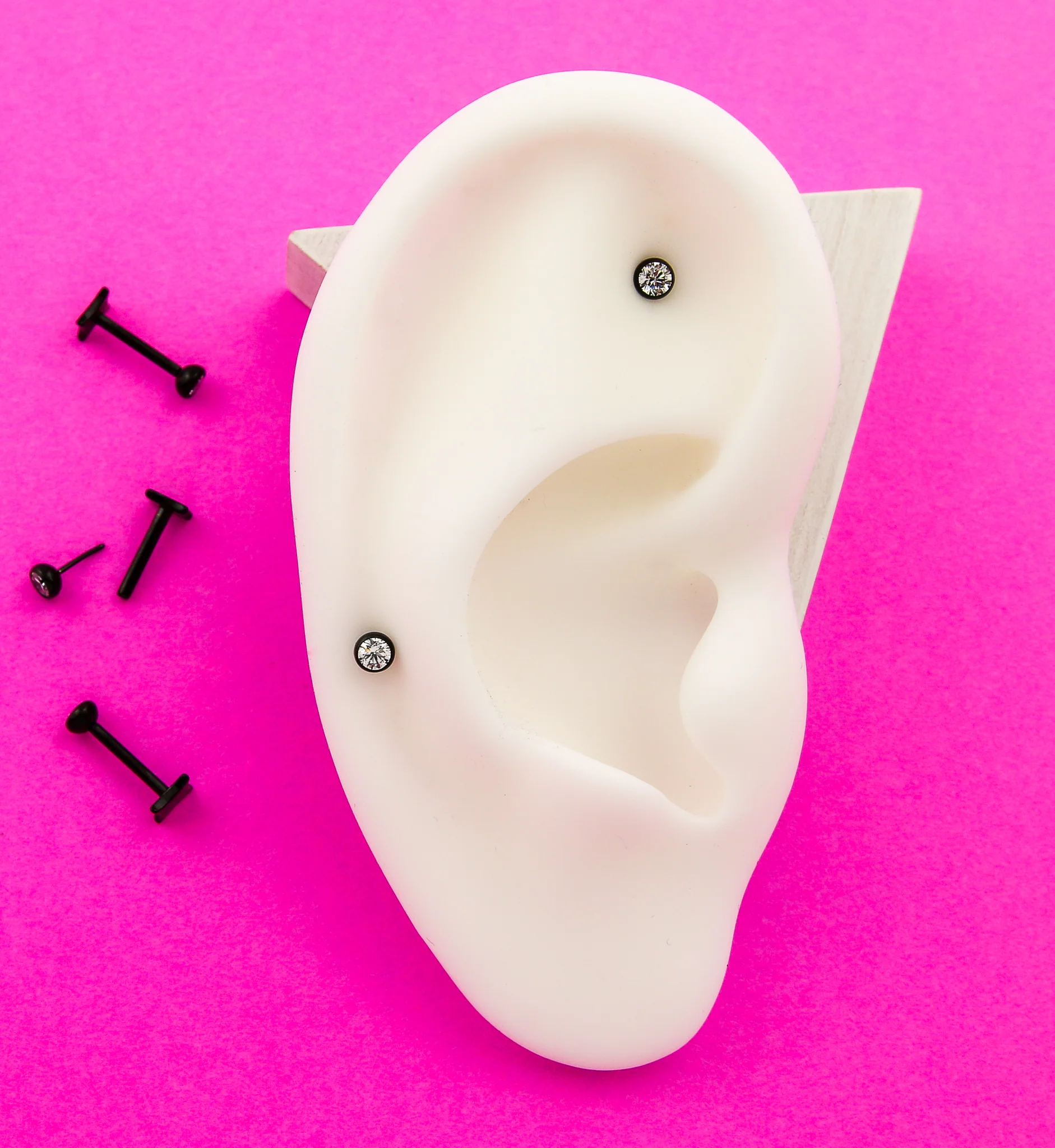 Black PVD Bezel Clear CZ Rhombus Back Titanium Threadless Labret - Mrs Treak