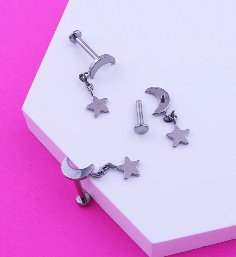 Half Moon Dangle Star Internally Threaded Titanium Labret - Mrs Treak