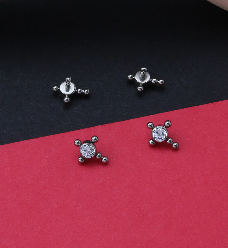 Beaded Cross Clear CZ Titanium Internally Threaded Top - Mrs Treak