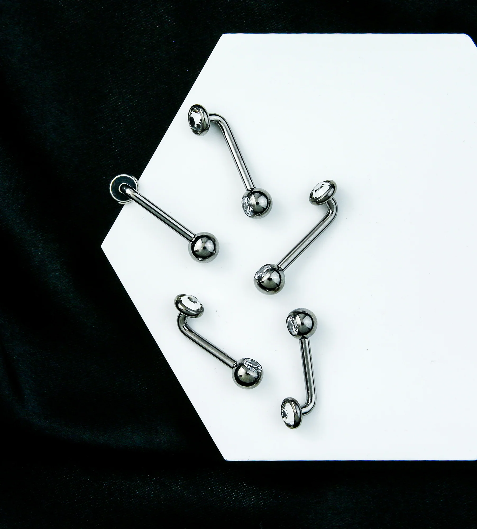 Clear CZ Vertical Clitoral Hood Internally Threaded Titanium Barbell - Mrs Treak