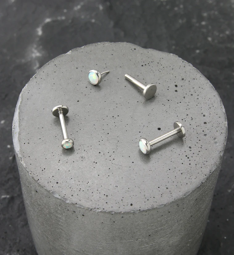Flat White Opalite Titanium Threadless Labret - Mrs Treak
