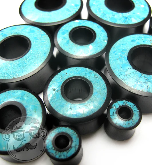 Crushed Turquoise Stone Inlay Tunnel Wood Plugs - Mrs Treak