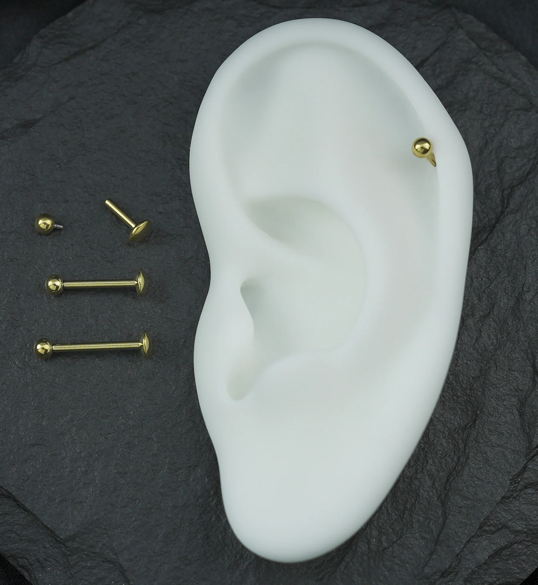 Gold PVD Ball Top Internally Threaded Titanium Convex Disk Labret - Mrs Treak