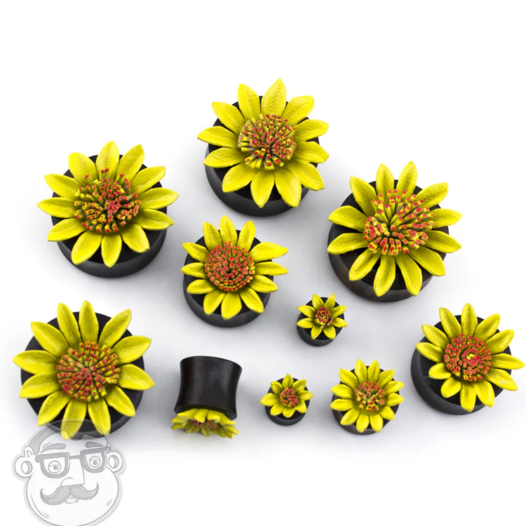Yellow Sunflower Sono Wood Plugs - Mrs Treak
