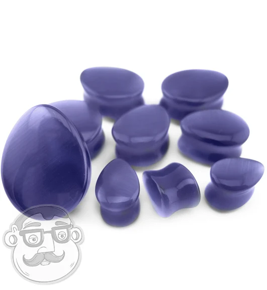 Purple Cat's Eye Glass Teardrop Plugs - Mrs Treak