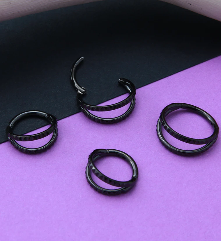 Black PVD Double Polyhedra Edge Hinged Segment Ring - Mrs Treak