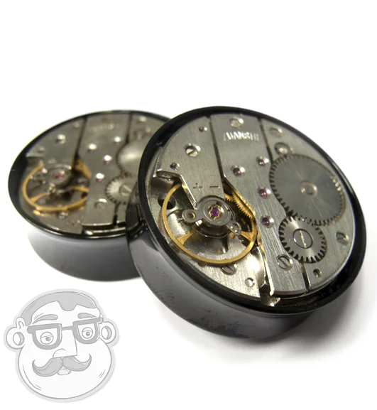 Steampunk Gear Black Stainless Steel Plugs - Mrs Treak