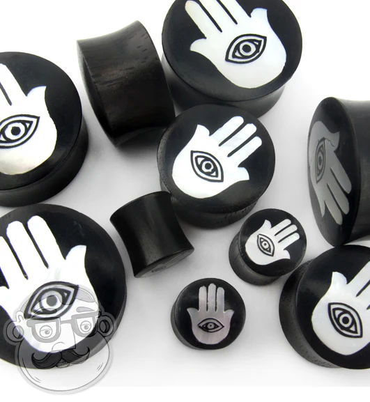 Hamsa Hand MOP Inlay Sono Wood Plugs - Mrs Treak