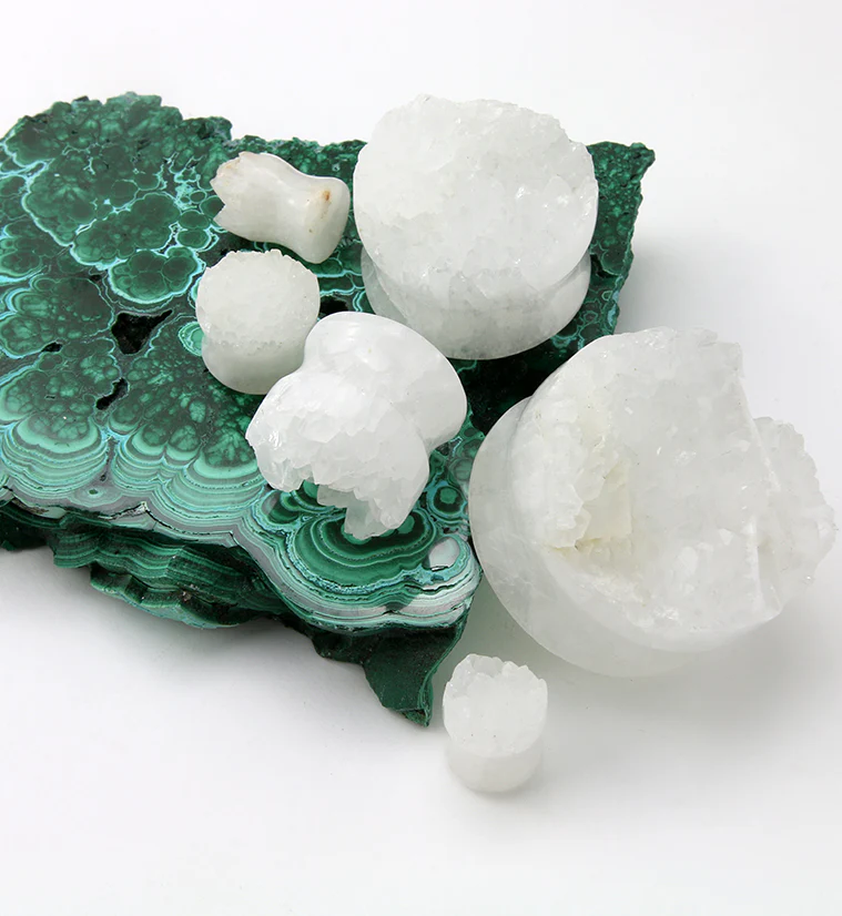 Raw White Agate Druzy Stone Plugs - Mrs Treak