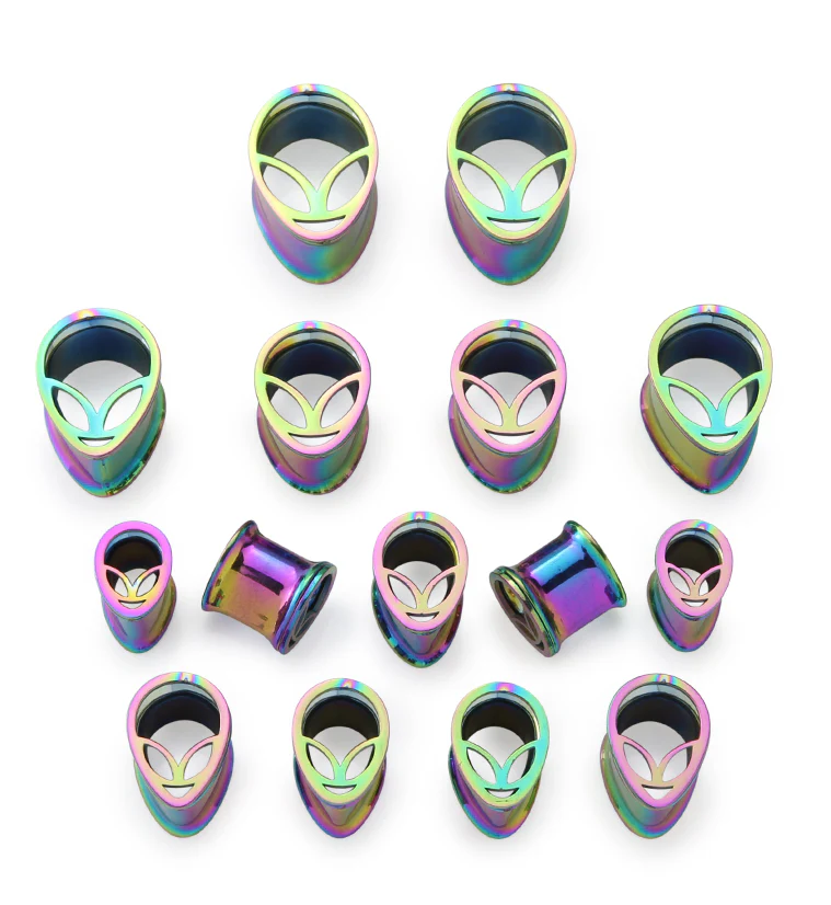Rainbow PVD Alien Stainless Steel Teardrop Tunnels - Mrs Treak