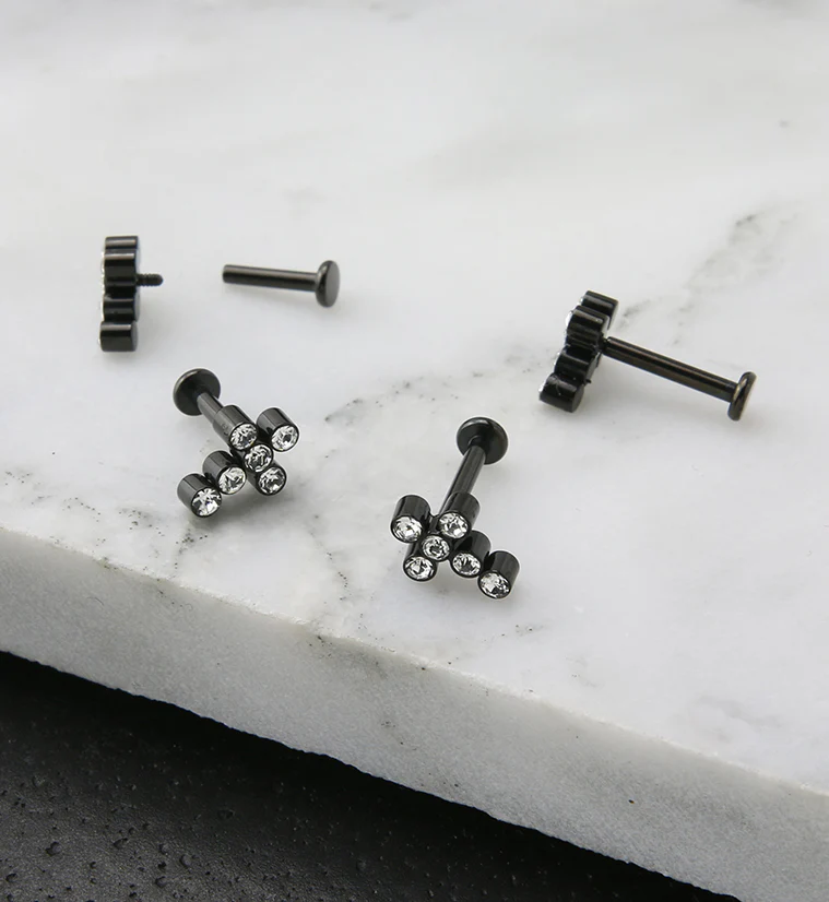 Black PVD Cross CZ Titanium Internally Threaded Labret - Mrs Treak