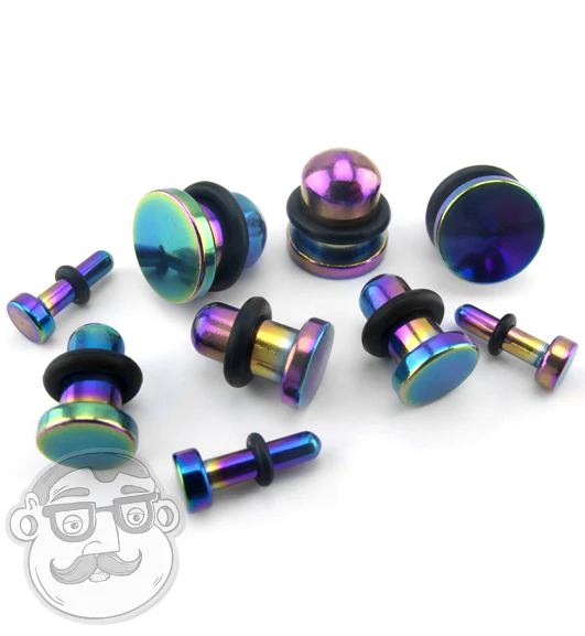 Simple Single Flare Rainbow Steel Plugs - Mrs Treak