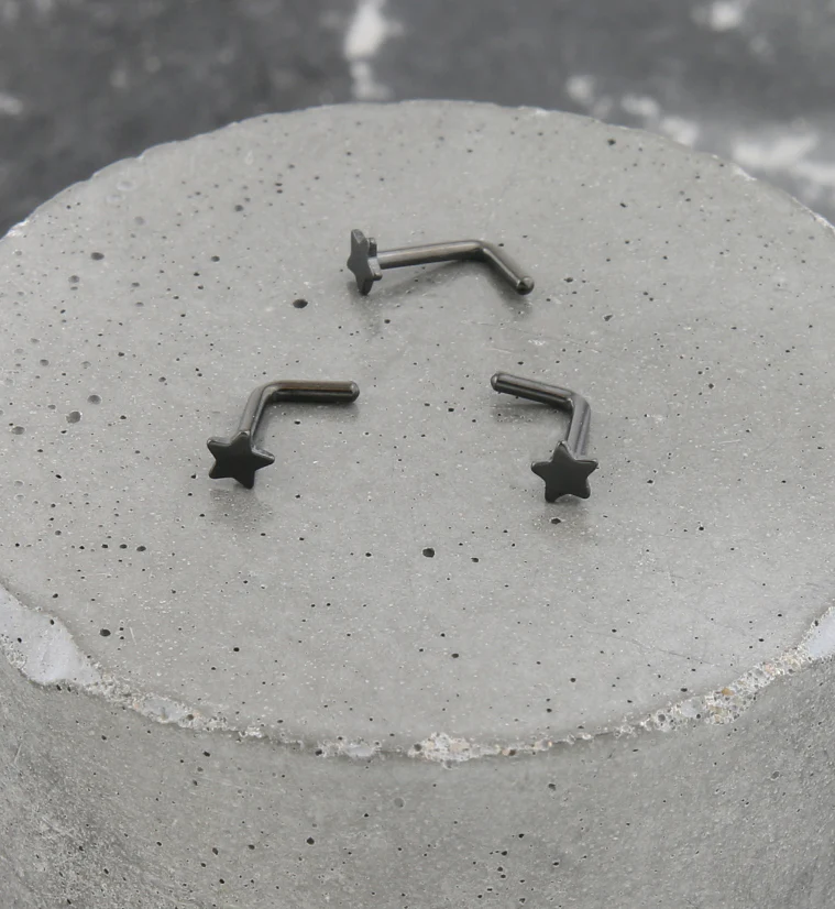 Black PVD Star Top L Bend Titanium Nose Ring - Mrs Treak