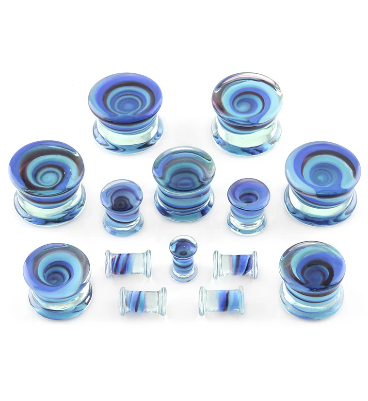 Blue Vortex Glass Plugs - Mrs Treak