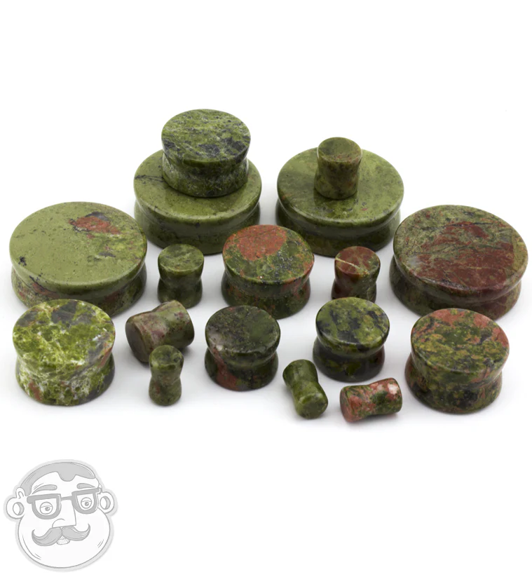 Double Flare Unakite Stone Plugs - Mrs Treak