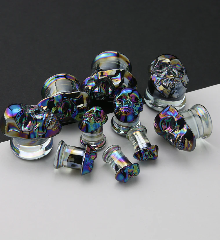 Rainbow Skull Double Flare Glass Plugs - Mrs Treak