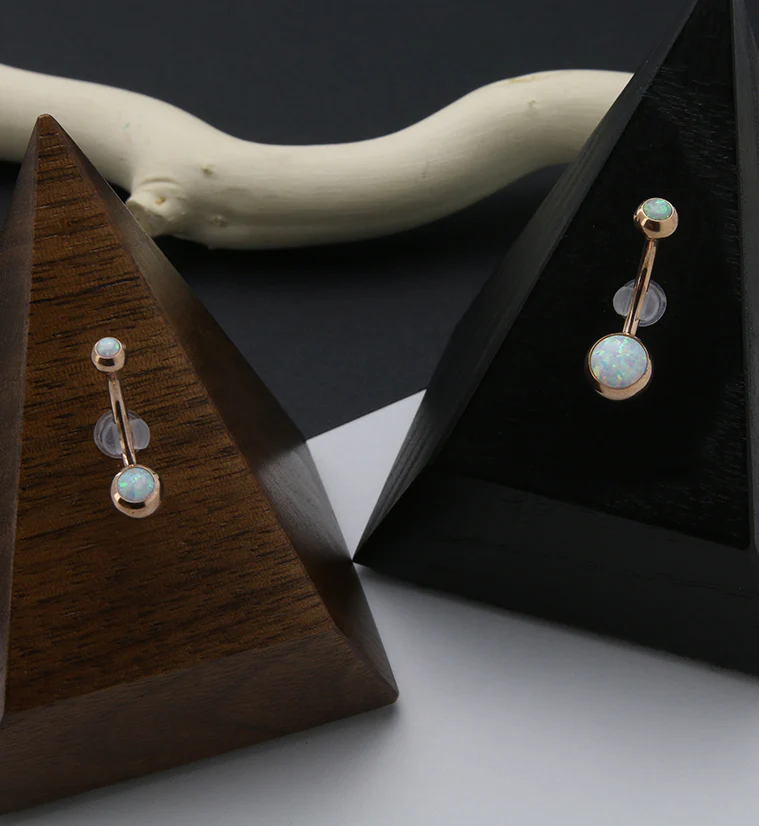 Rose Gold PVD Double White Opalite Titanium Belly Button Ring - Mrs Treak