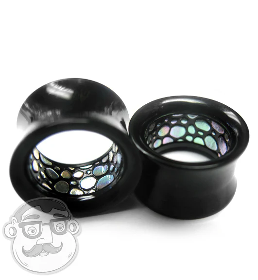 Black Tunnels With Inner Abalone Design - Mrs Treak