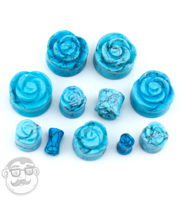 Howlite Turquoise Stone Rosebud Plugs - Mrs Treak