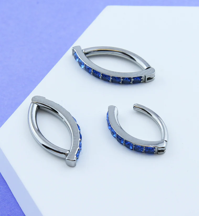 Vertical Blue CZ Titanium Hinged Segment Ring - Mrs Treak