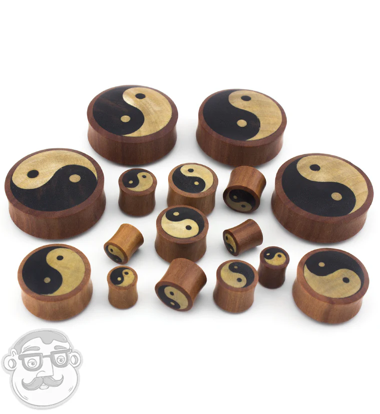 Wooden Plugs with Yin Yang Inlay - Mrs Treak