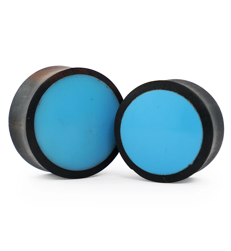 Areng Wood Plugs With Blue Resin Inlay - Mrs Treak
