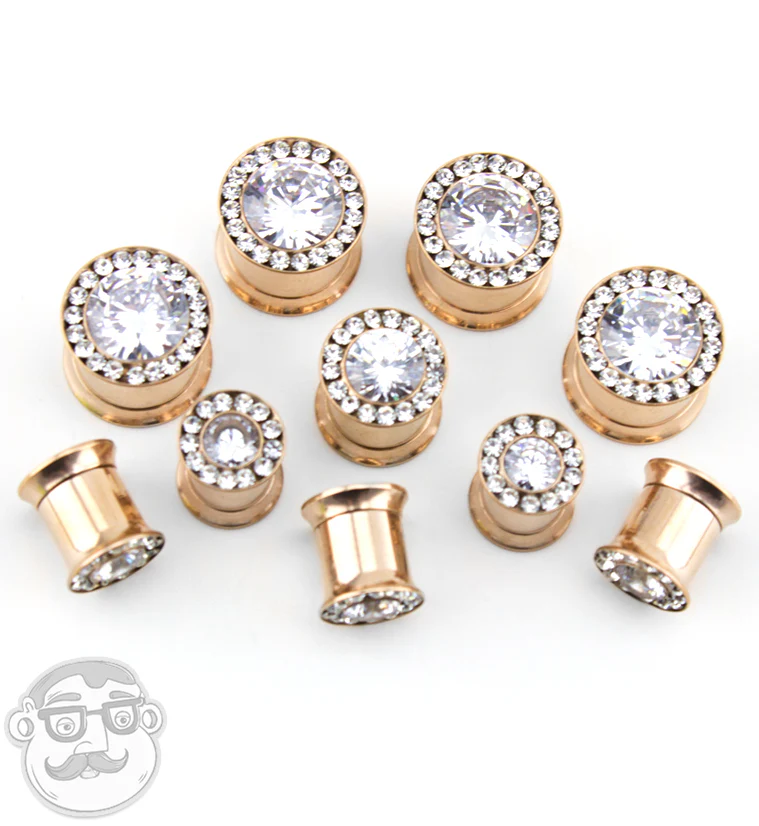Rose Gold Internally Threaded CZ Plugs - Mrs Treak