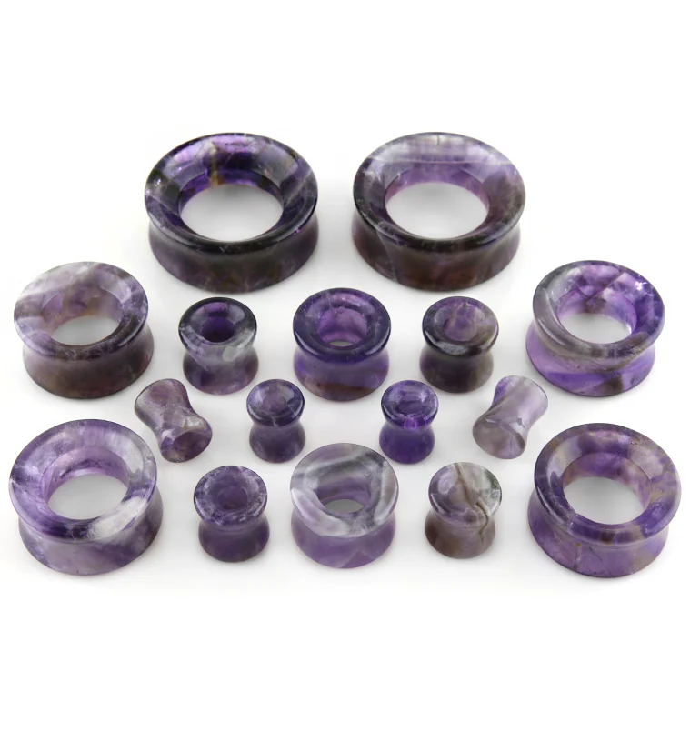 Amethyst Stone Double Flare Tunnels - Mrs Treak
