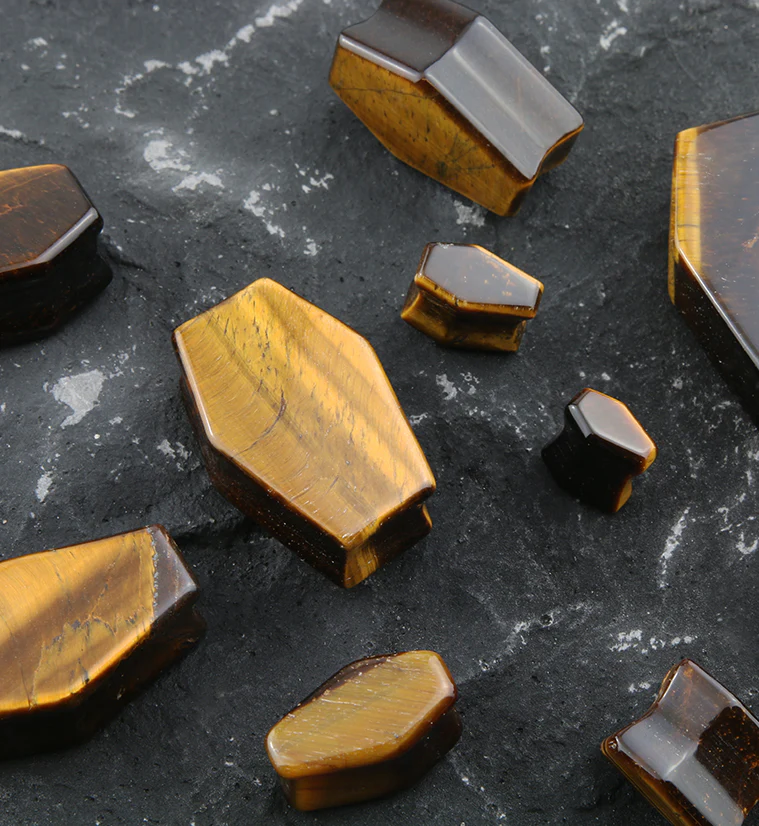 Tigers Eye Stone Coffin Plugs - Mrs Treak