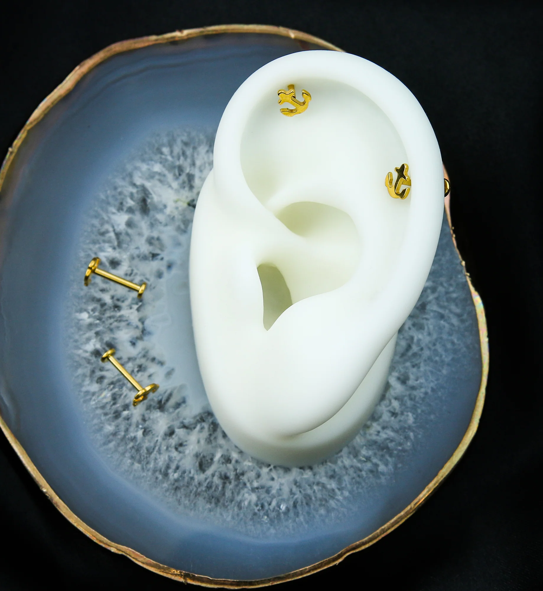 Gold PVD Flat Anchor Titanium Threadless Labret - Mrs Treak