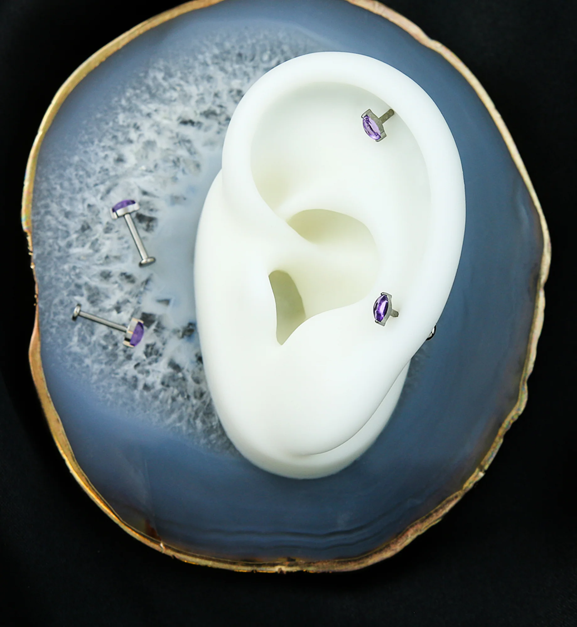 Amethyst Marquise Titanium Threadless Labret - Mrs Treak