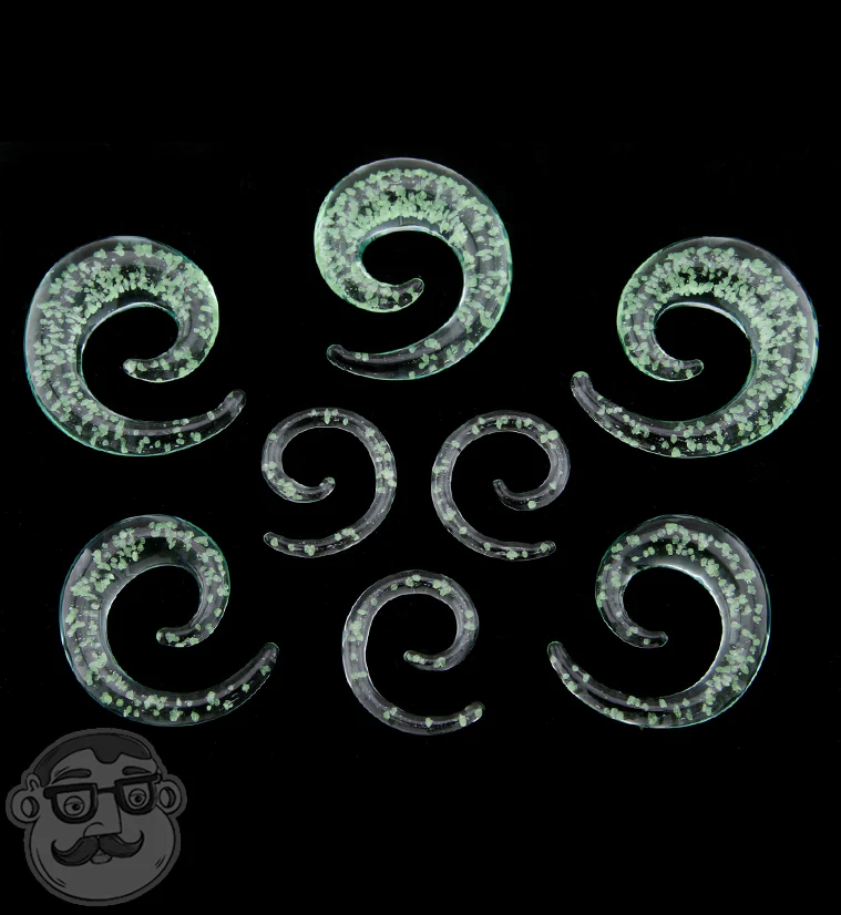 Glow In The Dark Glass Spiral Plugs - Mrs Treak